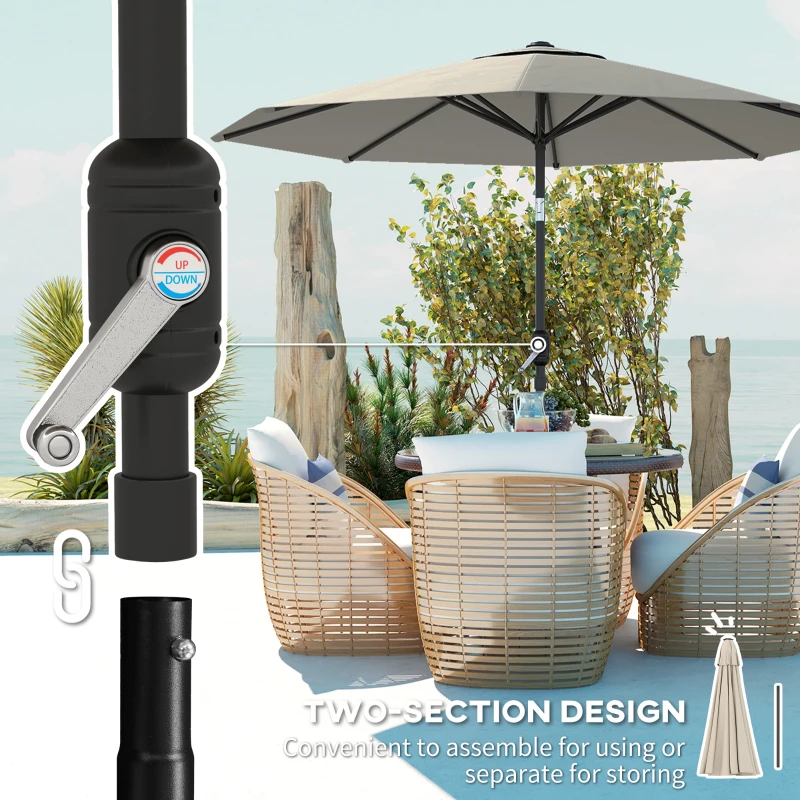 Outsunny Aluminum Patio Umbrella, Garden Outdoor Parasol, Sun Shelter, 8.5ft, Light Grey