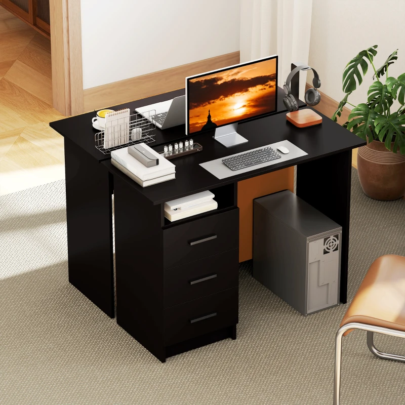 HOMCOM Computer Desk with Storage, 39" Home Office Desk with 3 Drawers nad Open Shelf, Writing Table for Bedroom, Black
