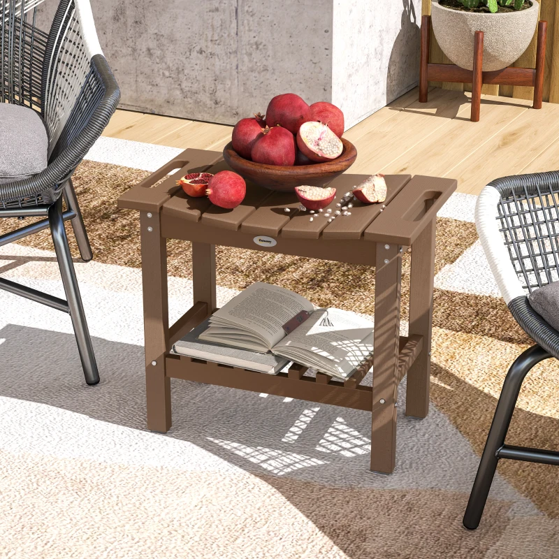Outsunny HDPE Shower Bench, Waterproof Shower Stool with Handle, Storage Shelf, Non-Slip Pads for Indoor Outdoor, Brown