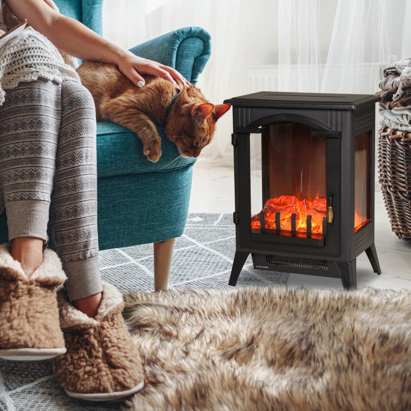 HOMCOM 23" Electric Fireplace Heater, Fire Place Stove with Realistic LED Flames and Logs and Overheating Protection, 750W/1500W, Black