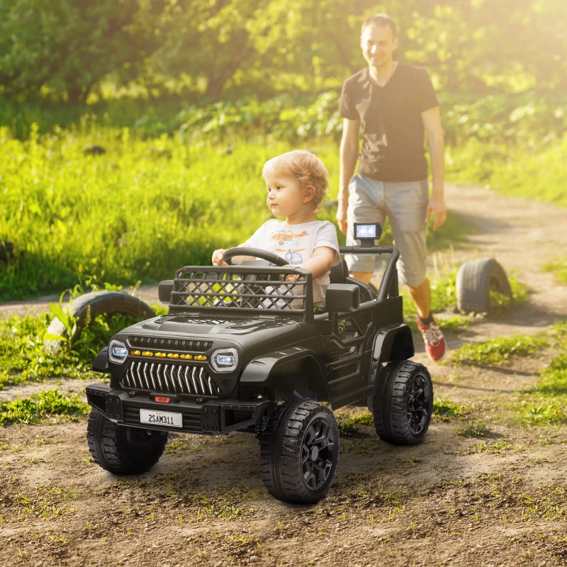 Qaba 12V Battery Powered Ride On Truck, Kids Electric Car with Spring Suspension, Remote, Horn, USB Music, Black