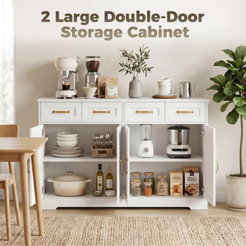 HOMCOM Sideboard Buffet Cabinet, 55" Modern Farmhouse Kitchen Storage Cabinet with 4 Drawers, 4 Doors and 2 Adjustable Shelves