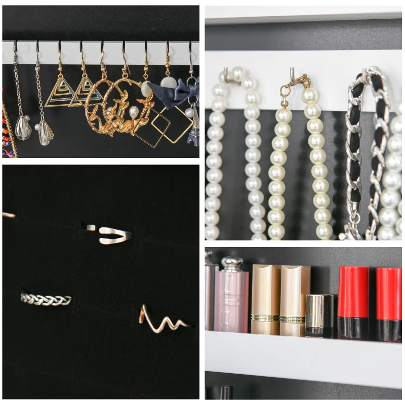 HOMCOM Free Standing Armoire Organizer, Lighted Mirrored Jewelry Cabinet w/ Angle Adjustable & 16 LED Lights Warm White