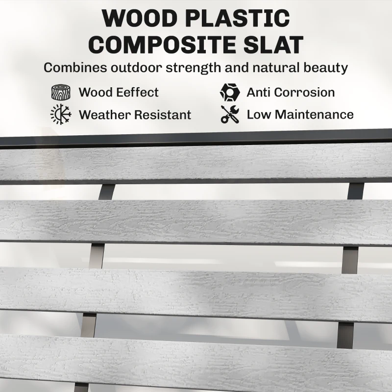 Outsunny 2 Person Outdoor Glider Bench, Patio Glider Loveseat with Faux Wood Slatted Seat and Back, Steel Frame, Grey