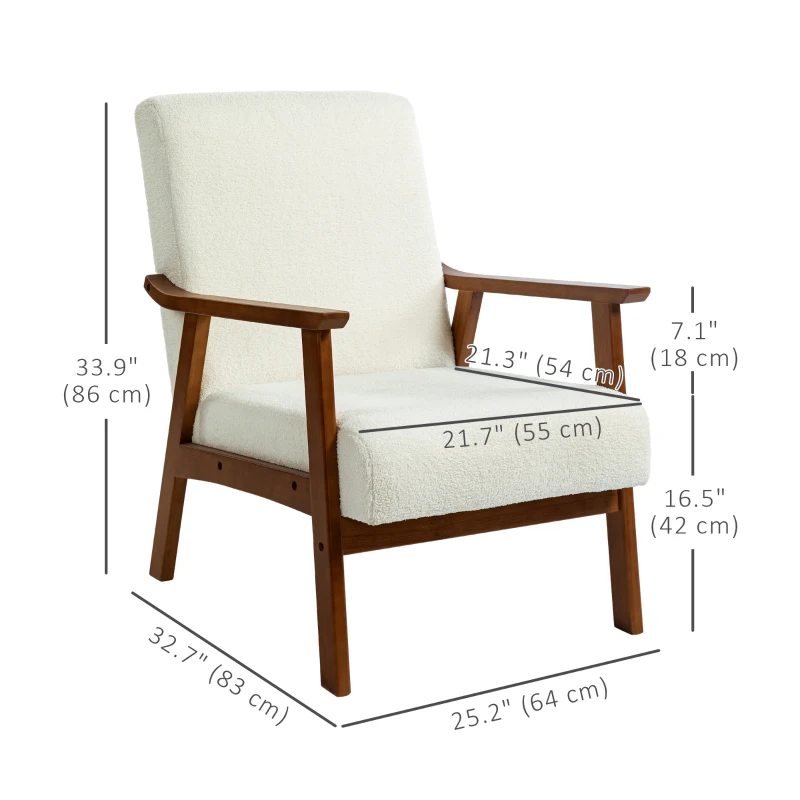 HOMCOM Living Room Chair Boucle Accent Chair for Bedroom with Wide Seat and Thick Padding, White