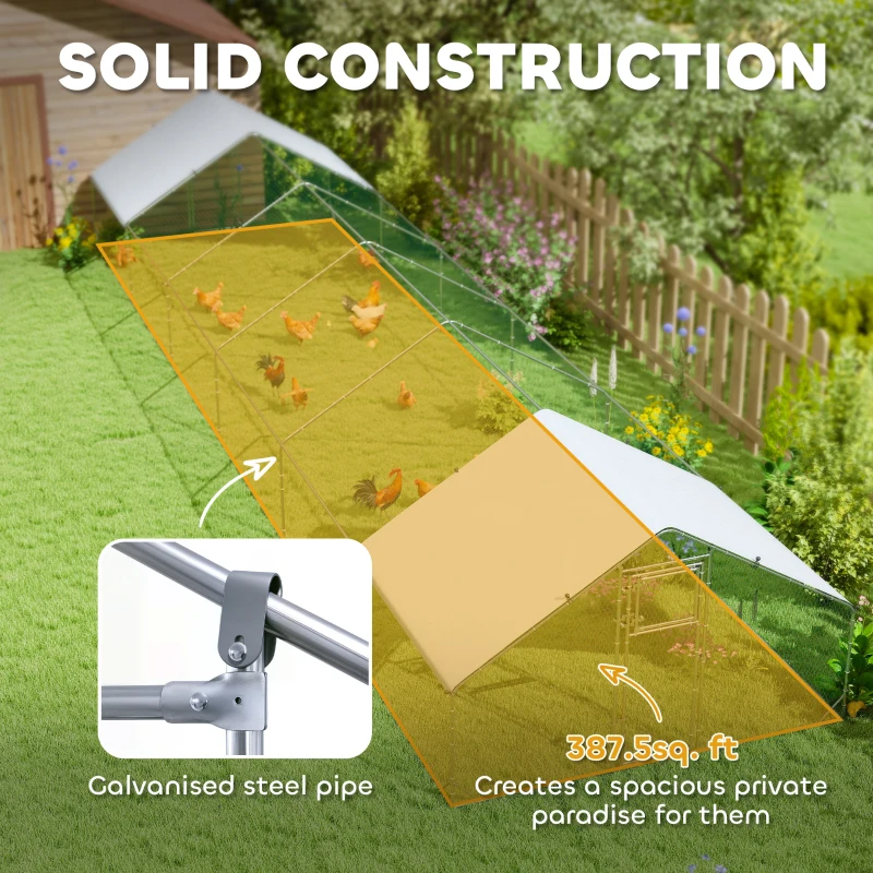 PawHut Metal Chicken Coop with Water- and UV-Protection Cover for Backyard Hen, Duck, Rabbit, 39.4' x 9.8' x 6.4'