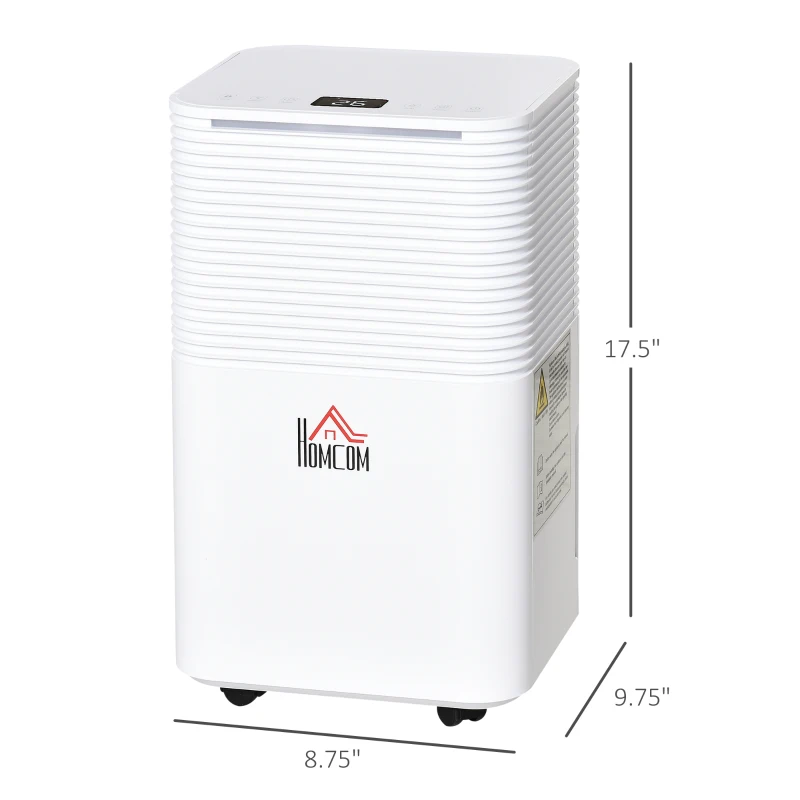 HOMCOM 1500 Sq. Ft Portable Electric Dehumidifiers with 3 Color Lights, LED Display, Quiet Dehumidifier for Basements, Bedroom, Bathroom, Closet, RV, 25pt/Day, White