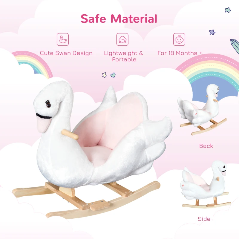 Qaba Baby Rocking Horse, Plush Animal Rocker Swan with Sound, Handle Grip for 18+ Months, White