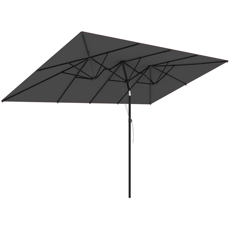 Outsunny Double-Sided Patio Umbrella Parasol with Tilt, Adjustable Height, Vents and 12 Ribs, for Garden, Deck, Grey