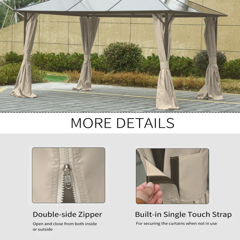Outsunny Gazebo Curtains, 10' x 12' Universal Replacement Privacy Curtain, 4-Panels Sidewall with Hooks/C-Rings, Beige