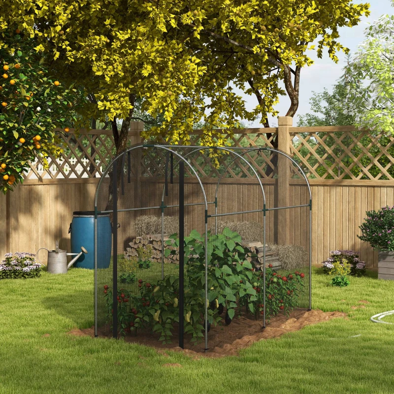 Outsunny Galvanized Steel Crop Cage, Plant Protection Tent with Zippered Door, 4' x 8', Black
