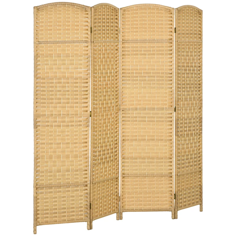 HOMCOM Folding Room Divider Screen 4 Panel 6' Tall Privacy Screen Freestanding Wood Partition for Home Office, Nature Wood