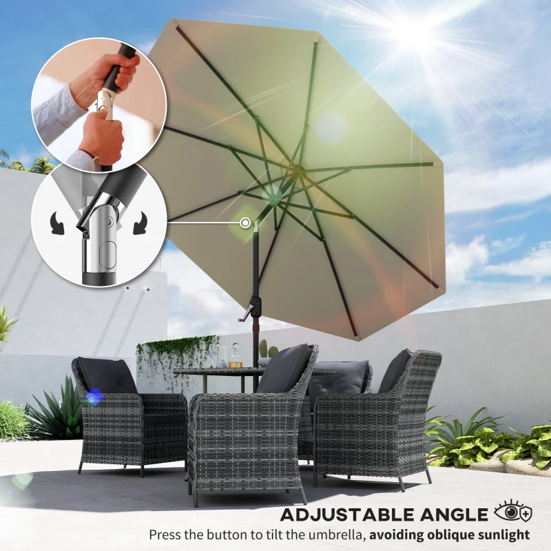 Outsunny Aluminum Patio Umbrella, Garden Outdoor Parasol, Sun Shelter, 8.5ft, Light Grey