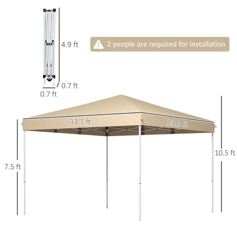 Outsunny 13' x 13' Pop Up Canopy Tent with Height Adjustable, Carry Bag for Outdoor, Garden, Patio, Beige