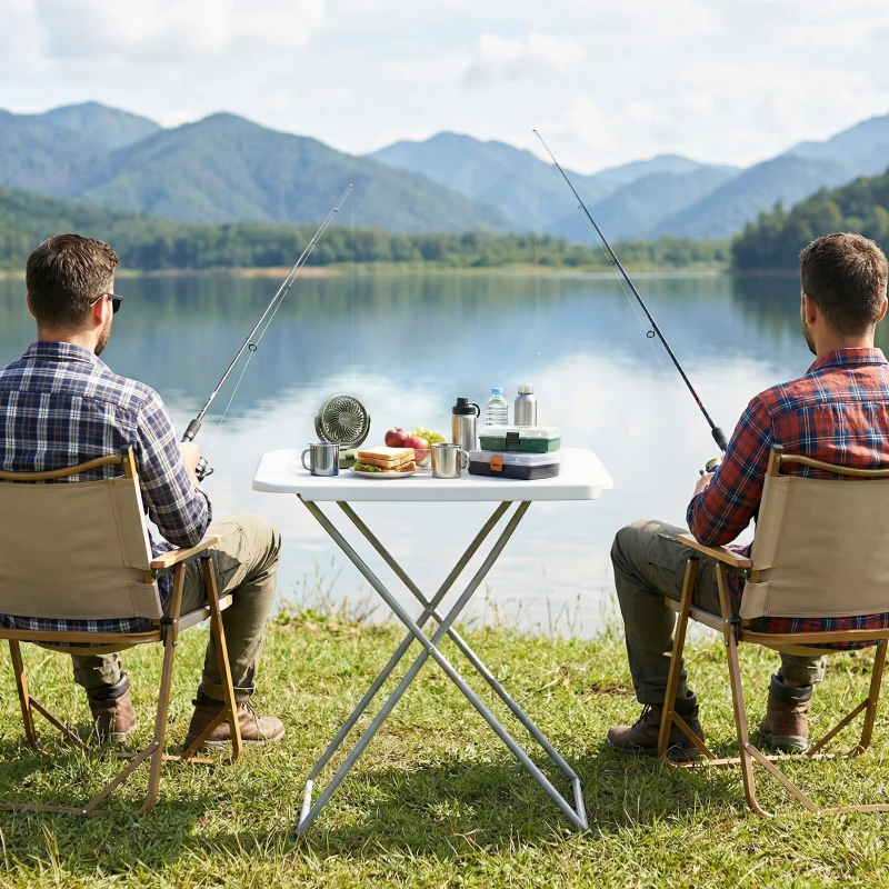 Outsunny Folding Picnic Table 5-Level Height Adjustment, Portable Camping Table for Outdoor Indoor Use 30" x 20", White