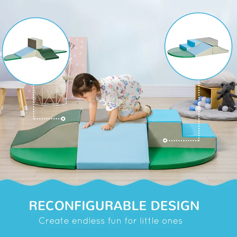Qaba 6-Piece Soft Play for 12-36 Months Toddlers to Climb, Crawl, Slide, Blue, Green