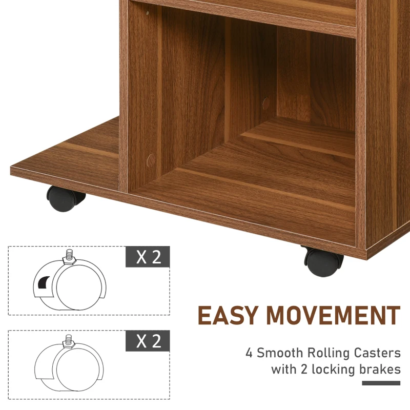 Vinsetto Mobile Printer Stand, Rolling File Cabinet Cart with Wheels, Adjustable Shelf, Drawer and CPU Stand, Walnut