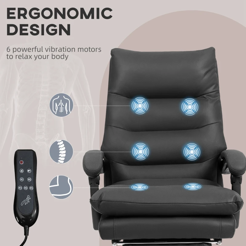 Vinsetto Executive Office Chair with 6-Point Massage, Microfibre Reclining Computer Chair with Footrest, Black