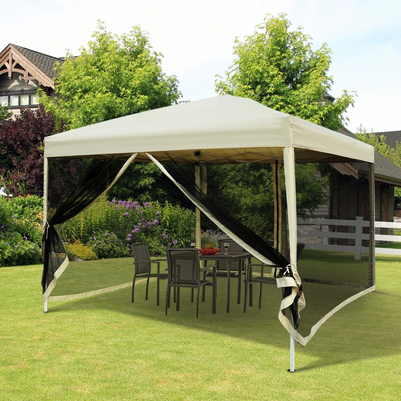 Outsunny 10' x 10' Pop Up Canopy Tent, Instant Party Tent with Breathable Mesh Sidewalls, Easy Height Adjustable, Carrying Bag for Backyard Garden Patio Camping