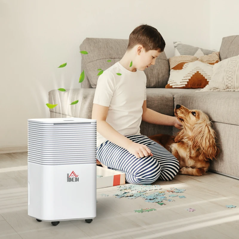 HOMCOM 1500 Sq. Ft Portable Electric Dehumidifiers with 3 Color Lights, LED Display, Quiet Dehumidifier for Basements, Bedroom, Bathroom, Closet, RV, 25pt/Day, White