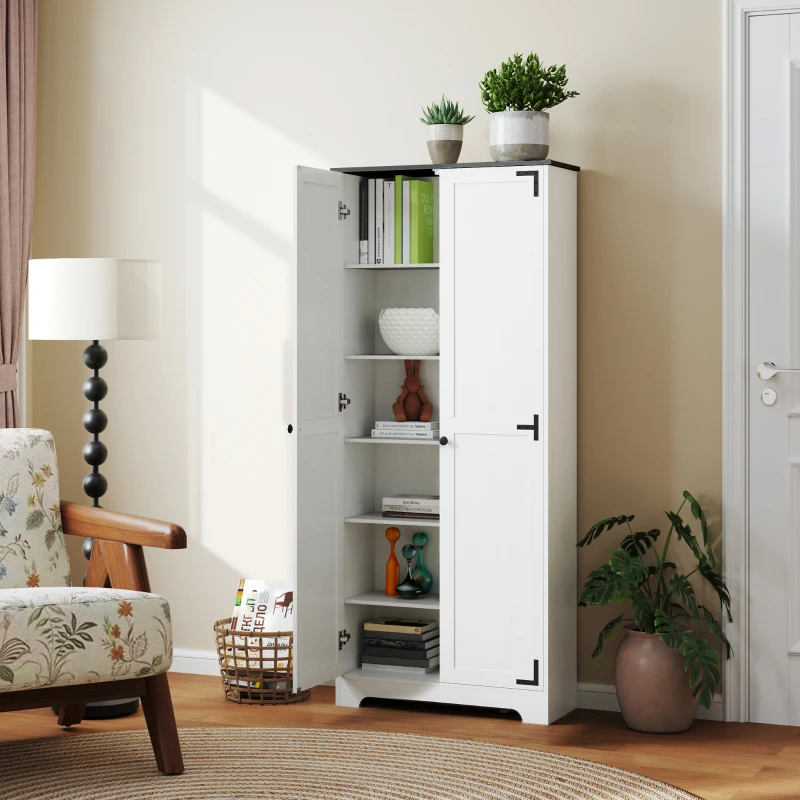 HOMCOM 72" Farmhouse Pantry Cabinet, Freestanding Food Pantry Cabinet with Adjustable Shelves, White