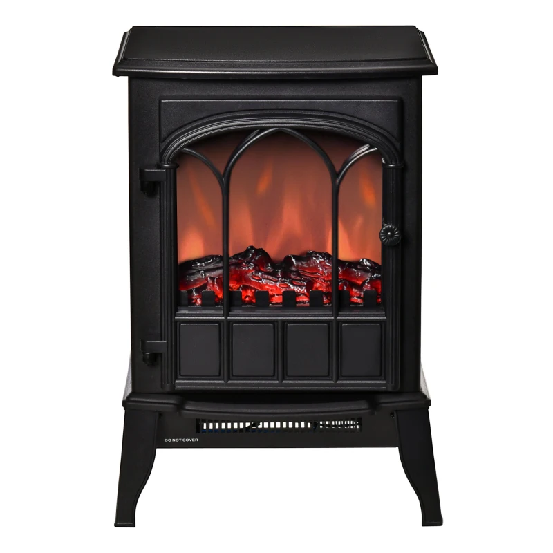 HOMCOM Electric Fireplace Stove, Freestanding Fireplace Heater with Realistic Flame, Adjustable brightness, Overheating Safety System, Black