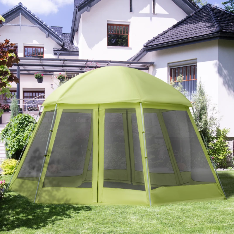 Outsunny Large Screen Tent, Hang Hook for Lantern at Night, 6-8 Person Tent Screen House, 2 Doors for Multiple-Person Entry, Breathable Outdoor Net Canopy Tent, Dome, 16' x 16', Green