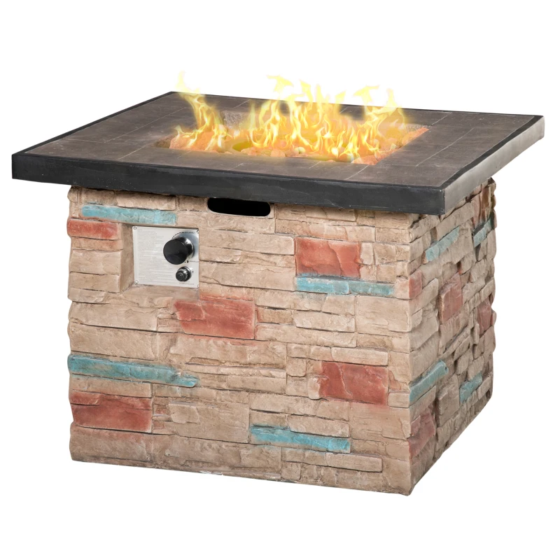 Outsunny 32 Inch Outdoor Propane Gas Fire Pit Table, 50, Brown