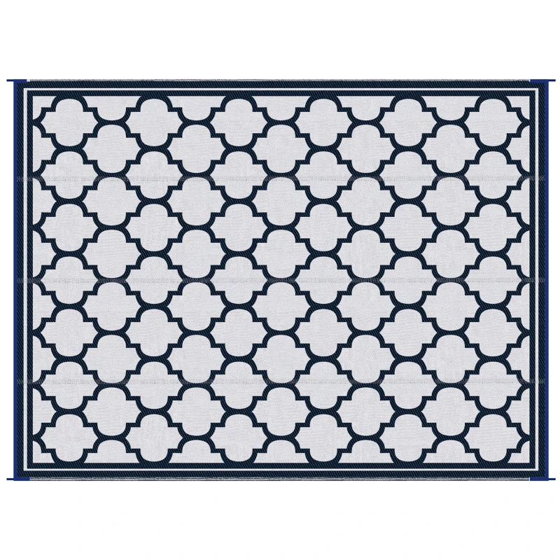 Outsunny Reversible Outdoor Rug, 9' x 12' Waterproof Plastic Straw Floor Mat, Portable RV Camping Carpet, Blue & White(m-11)