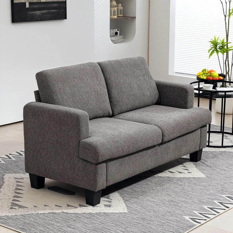 HOMCOM 54.3" Loveseat Sofa, 2 Seater Sofa with Removable Cushions, Small Couch with Solid Wood Frame for Living Room, Dark Grey