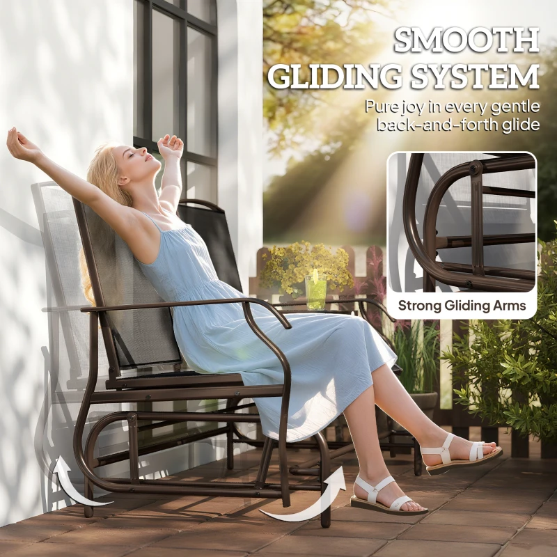 Outsunny Patio Glider Rocking Chair 2 Person Outdoor Loveseat Rocker Garden Furniture Bench, Black
