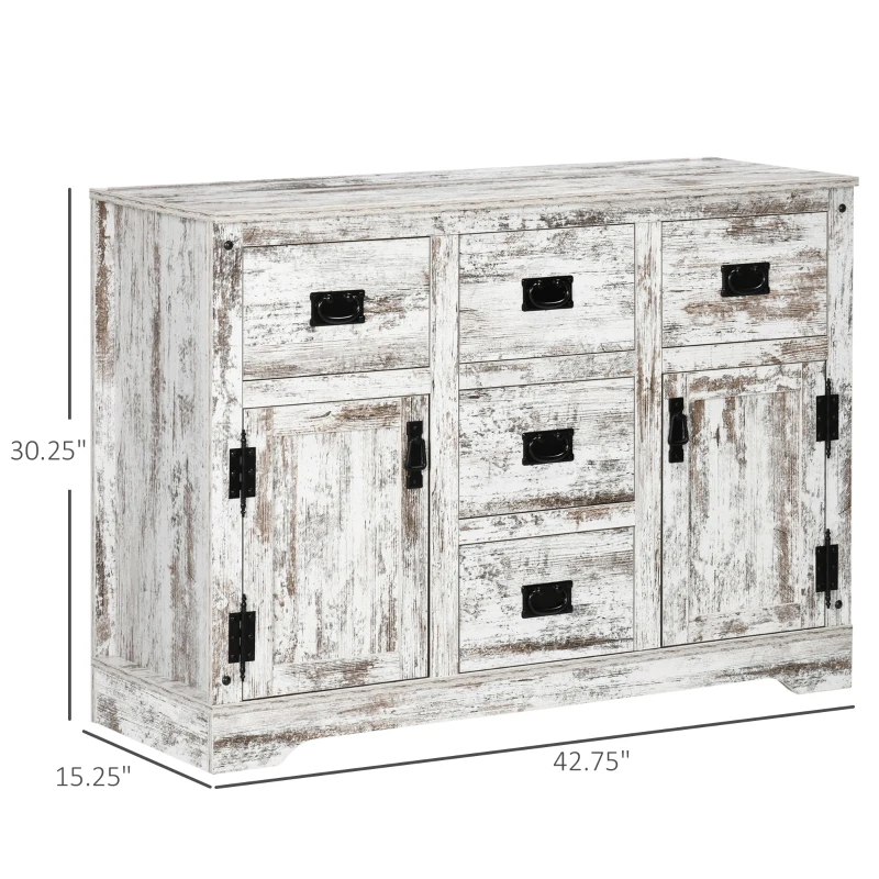 HOMCOM Sideboard Buffet Kitchen Sideboard Cabinet with Five Drawers Two Door Cabinets Adjustable Shelf for Living Room White