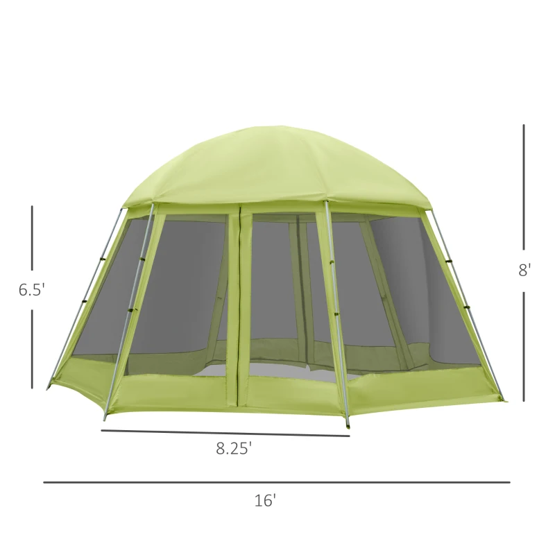 Outsunny Large Screen Tent, Hang Hook for Lantern at Night, 6-8 Person Tent Screen House, 2 Doors for Multiple-Person Entry, Breathable Outdoor Net Canopy Tent, Dome, 16' x 16', Green