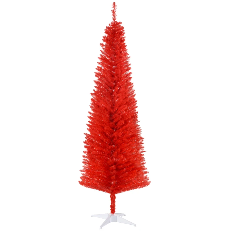 HOMCOM 6FT Decorated Christmas Tree, Pencil Christmas Tree with 390 Realistic Branch Tips and Plastic Stand, Red
