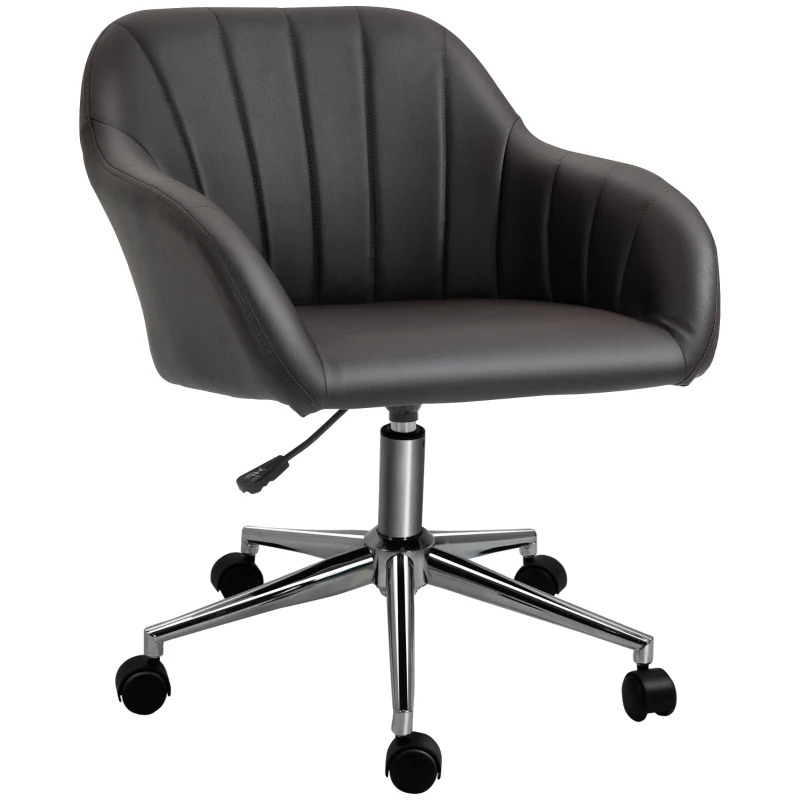 Vinsetto Mid Back Home Office Chair Computer Desk Chair with PU Leather, Adjustable Height, Swivel Wheels for Study, Bedroom, Brown