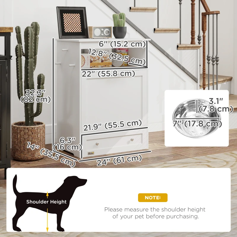 PawHut Pet Feeder Station Storage Cabinet, Dog Food Storage Container with Dog Raised Bowls, Watering Supplies, Gray