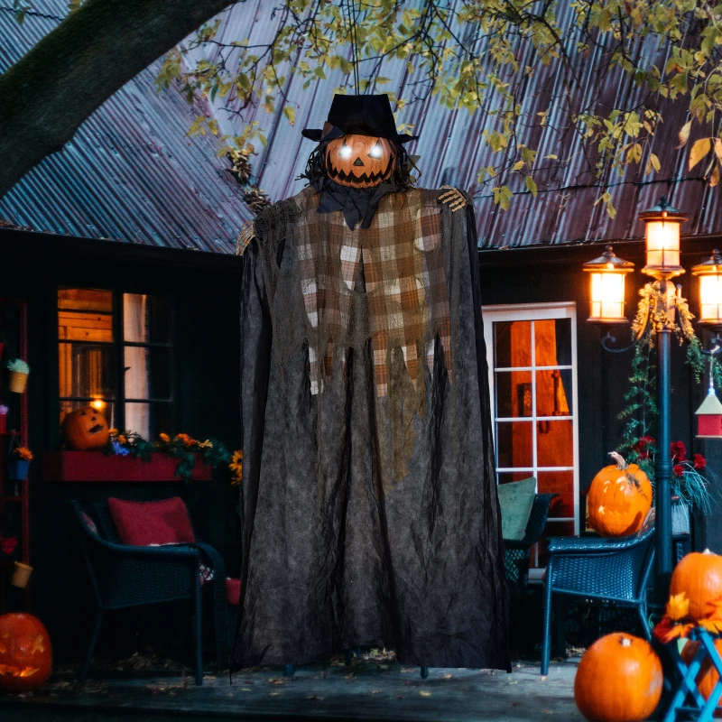 HOMCOM 6' Life Size Outdoor Halloween Hanging Pumpkin Ghost w/ Light Up Eyes, Sound Activated Prop w/ Creepy Speaking Sounds