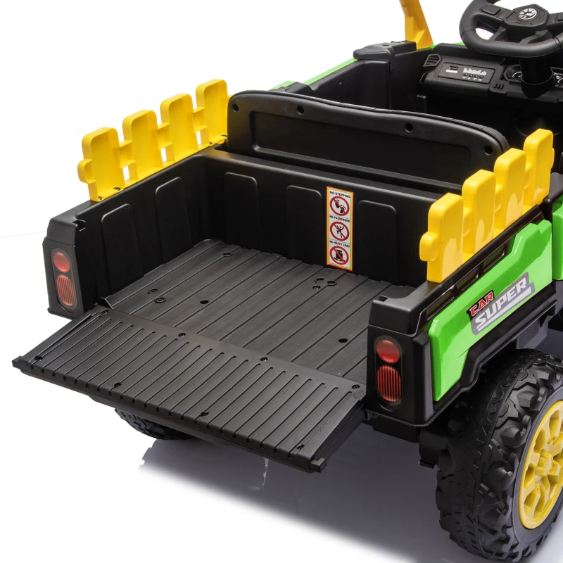 Qaba Kids Ride On Tractor, 12V Electric Tractor with Remote Control, Dual Motors, Music, Cargo Bed, Rear Suspension, Green