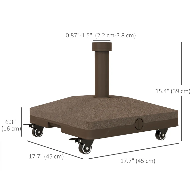 Outsunny Square Parasol Base, Portable Umbrella Stand with Wheels, Water or Sand Filled, for Φ0.75" to Φ1.5" Poles, Brown