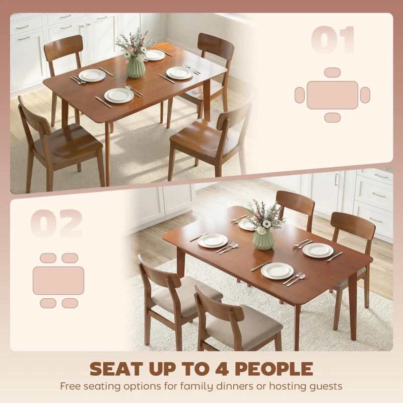 HOMCOM 47.2" Rectangle Dining Table for 4, Mid-Century Modern Kitchen Table with Rubber Wood Legs for Dining Room, Walnut