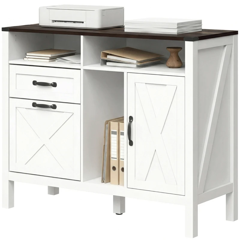 HOMCOM Lateral Filing Cabinet for Letter/A4 Hanging Files, File Cabinet with Open Compartments for Home Office, White