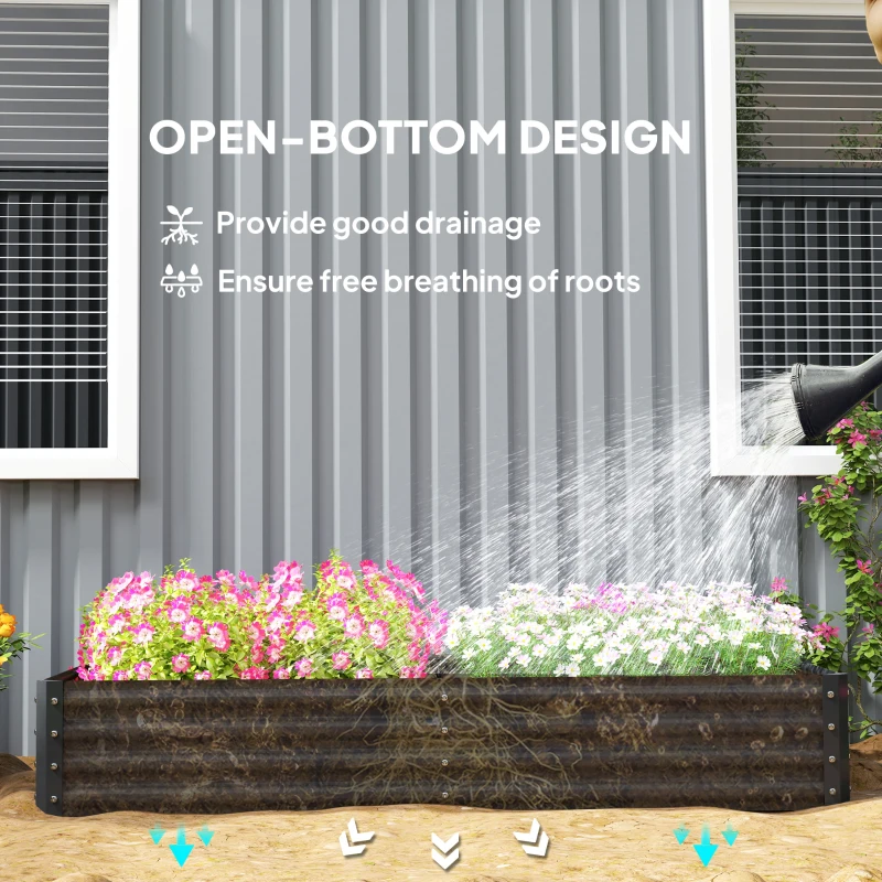 Outsunny 6 x 3 x 1ft Galvanized Raised Garden Bed, Reinforced Outdoor Planter Box with Open Bottom, Dark Grey