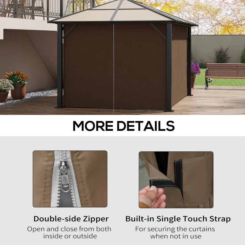 Outsunny Gazebo Curtains, 10' x 13' Universal Replacement Privacy Curtain, 4-Panels Sidewall with Hooks/C-Rings, Dark Brown