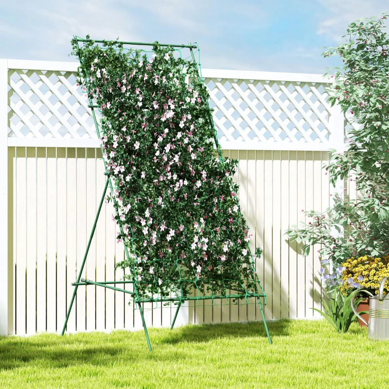 Outsunny Cucumber Trellis for Climbing Plants, Adjustable A-Frame Garden Trellis with Climbing Net, 20 Metal Clips, 4 Net Straps