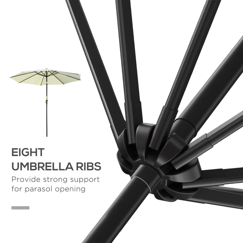 Outsunny 10' x 8' Round Market Umbrella, Patio Umbrella with Crank Handle and Tilt, Outdoor Parasol for Garden, Beige