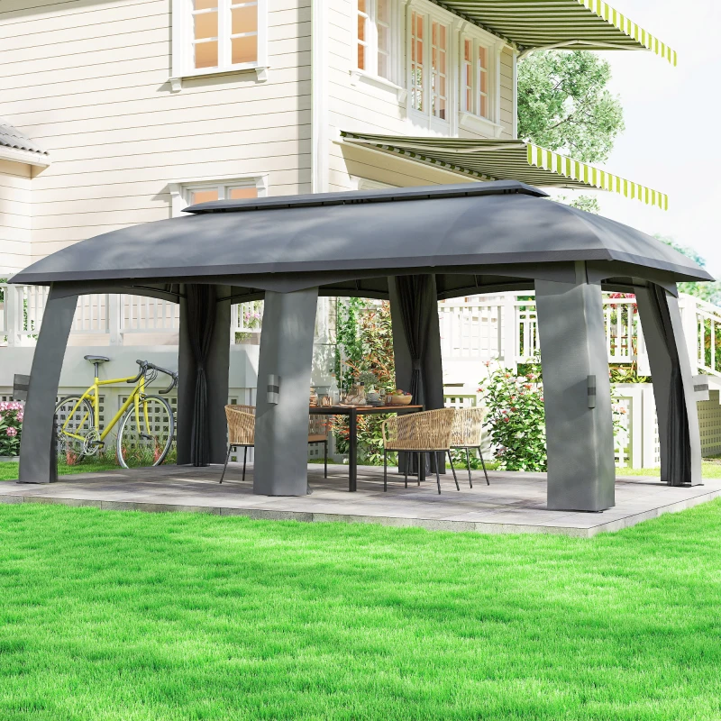 Outsunny 10' x 20' Patio Gazebo, Outdoor Gazebo Canopy Shelter with Netting, Vented Roof for Garden, Dark Gray