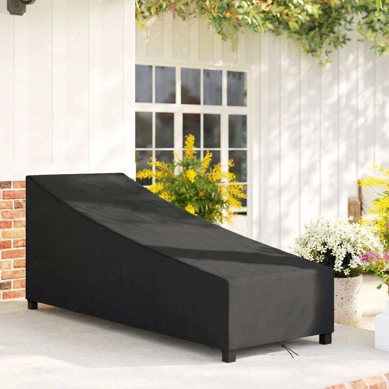 Outsunny Waterproof Patio Lounge Chair Cover, 420D Outdoor Chaise Lounger Protective Cover with Sealed Seams, Storage Bag, Black