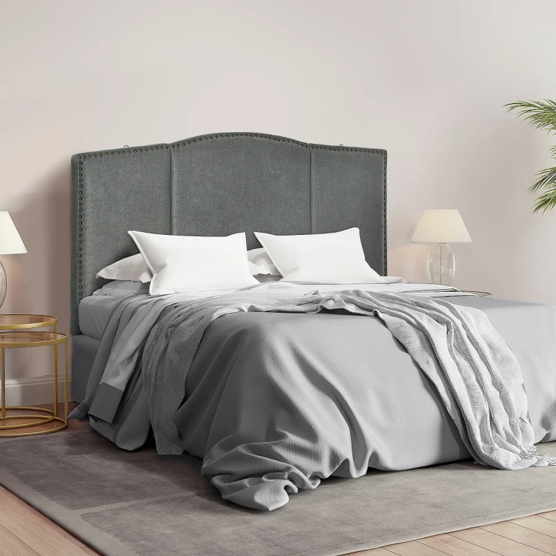 HOMCOM Upholstered Nailhead Trim Headboard, Home Bedroom Decoration for Full and Queen-Sized Beds, Grey