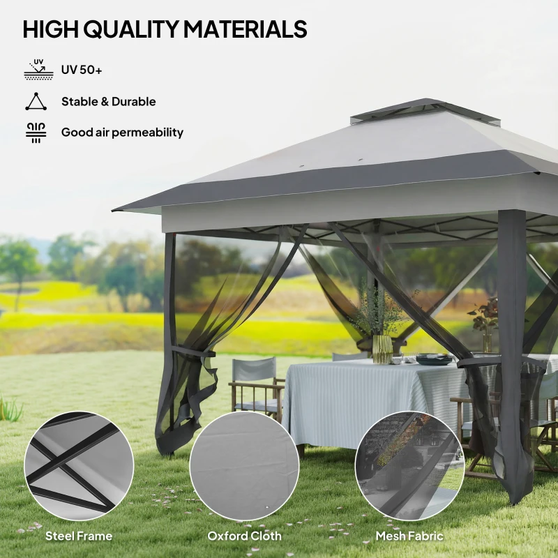 Outsunny 12' x 12' Foldable Pop-up Party Tent Instant Canopy Sun Shade Gazebo Shelter with Steel Frame, Dark Grey