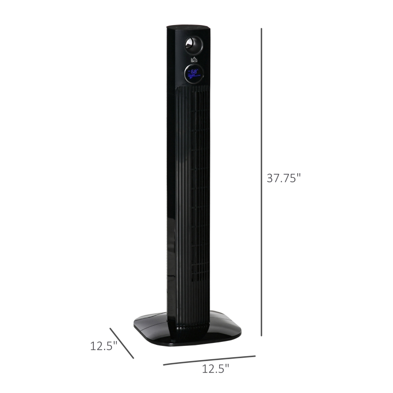 HOMCOM 38" Tower Fan for Bedroom Cooling, Standing Floor Fan with Aroma Diffuser, 70° Oscillating, 12 Hour Timer, LED Sensor Panel, and Remote Control, Black